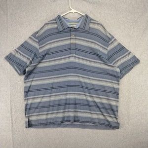 Tommy Bahama Mens Size XXL Silk Blend Blue Short Sleeve Polo Shirt Striped